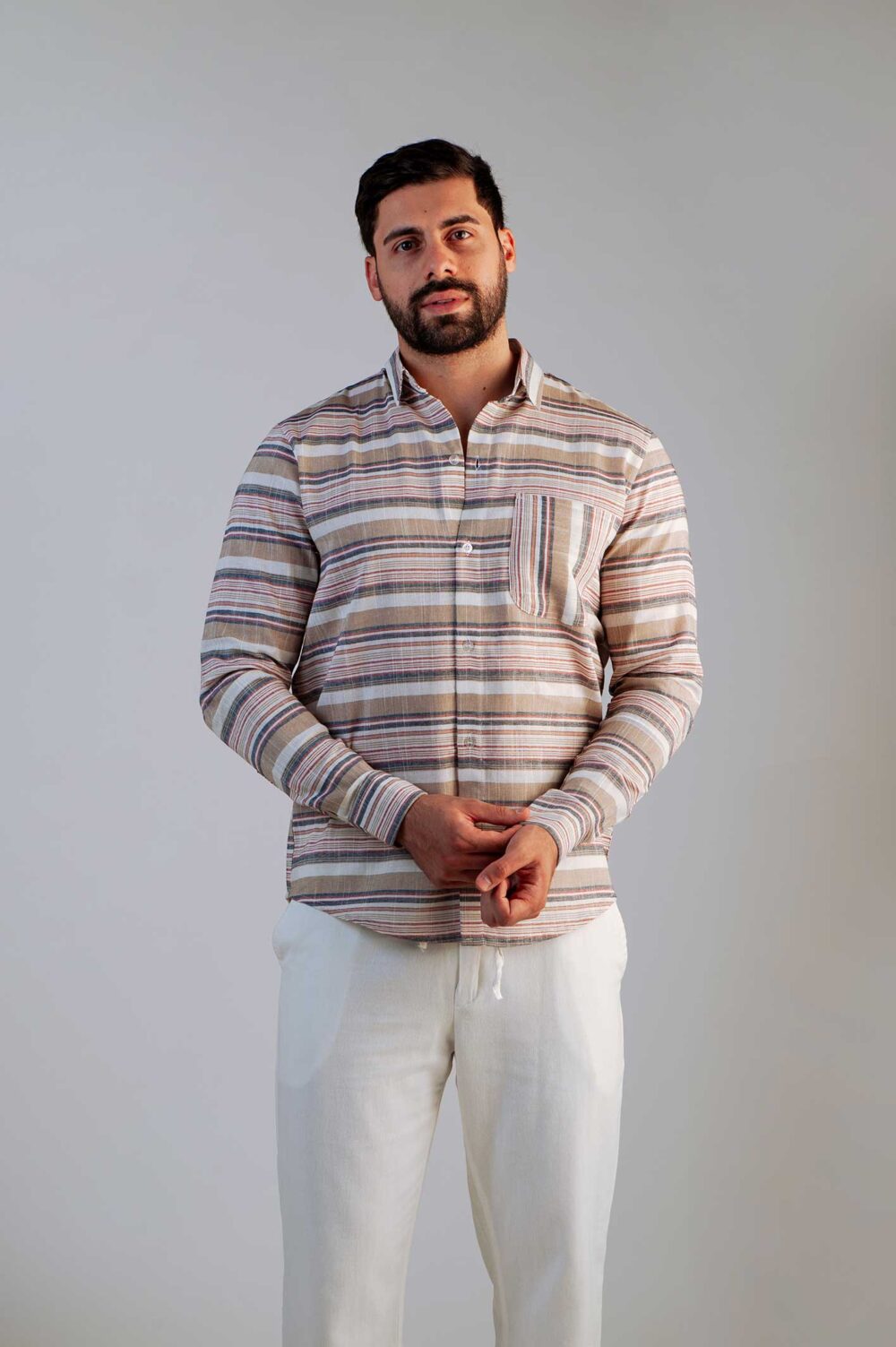 قميص لينن مقلم - كم طويل - Image 2