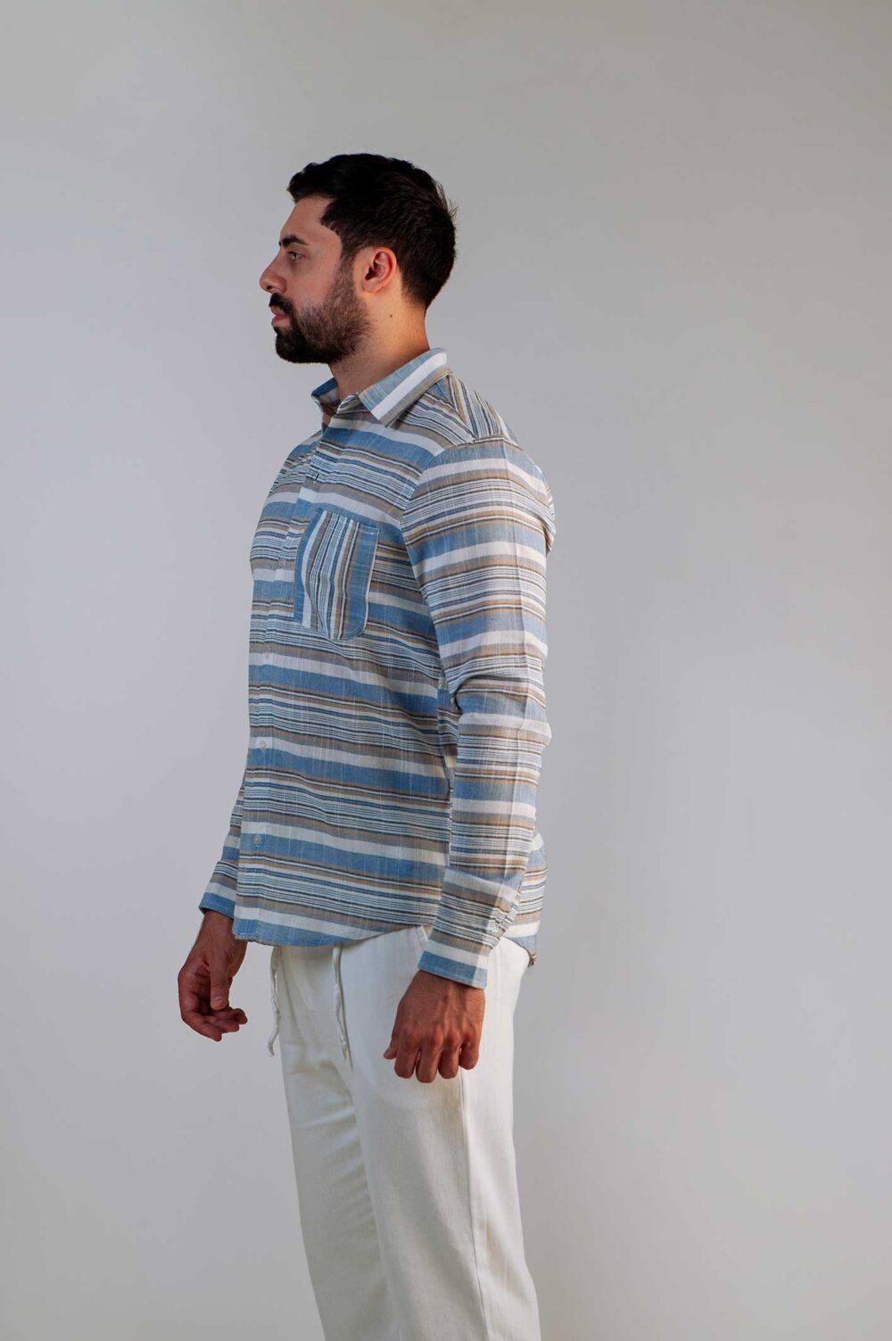 قميص لينن مقلم - كم طويل - Image 6